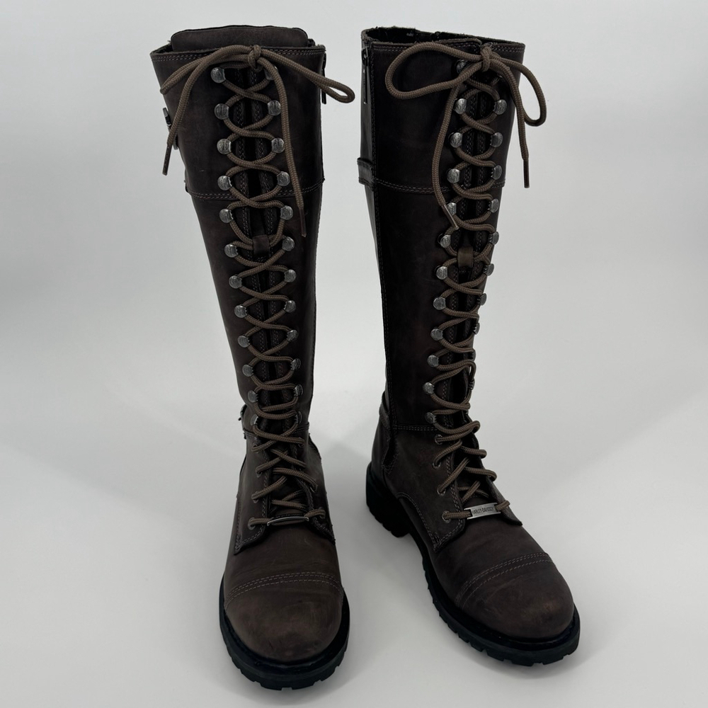Harley-Davidson Brown Beechwood Lace Up Boots 9.5 Full Grain Leather Motorcycle - Picture 2 of 9